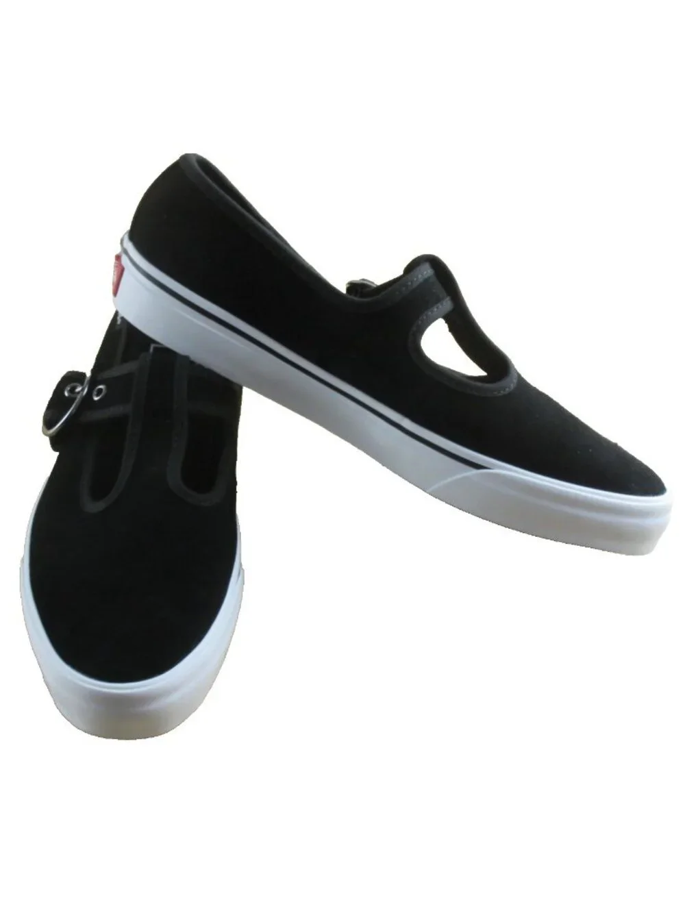 Vans Women's Lainey Mary Jane Suede Black White adjustable Sneakers Size 7.5